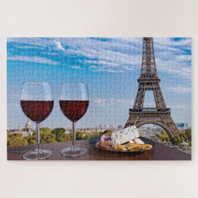 Puzzle Dos copas de vino en un café en París (Horizontal)