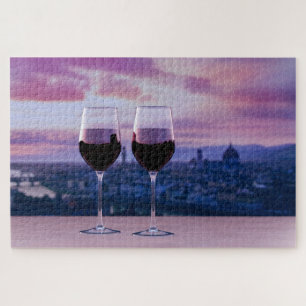 Puzzle Dos copas de vino tinto en el horizonte de Florenc