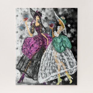 Puzzle Dos Damas de Moda con colchones de encaje blanco y