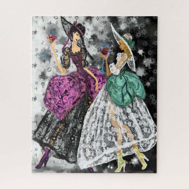 Puzzle Dos Damas de Moda con colchones de encaje blanco y (Vertical)