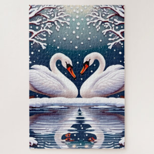 Puzzle Dos elegantes cisnes blancos