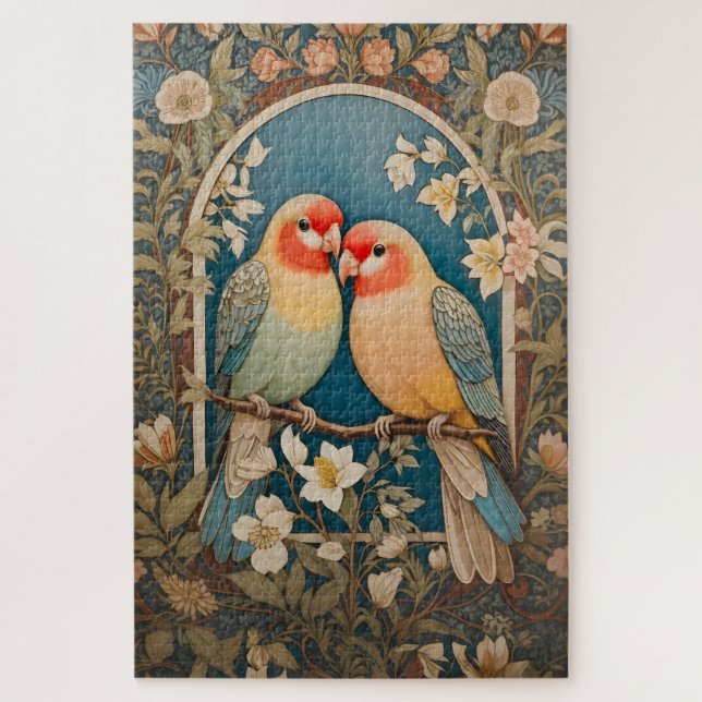 Puzzle Dos elegantes Lovebirds Vintage Floral (Vertical)