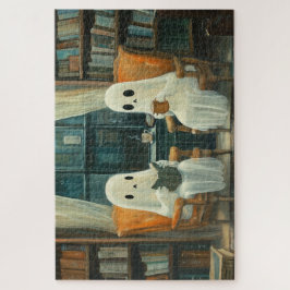 Puzzle Dos fantasmas acogedores leyendo en una biblioteca