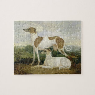 Puzzle Dos galgos en un paisaje (aceite en lona)