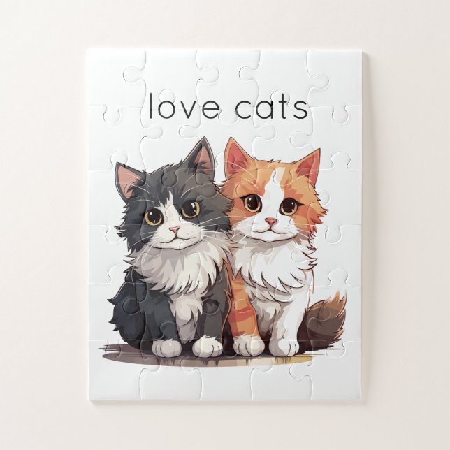 Puzzle Dos gatitos adorables aman los gatos (Vertical)