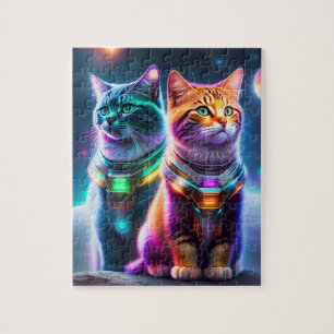 Puzzle Dos Gatos Astronautas Encenden Gatos Coloridos