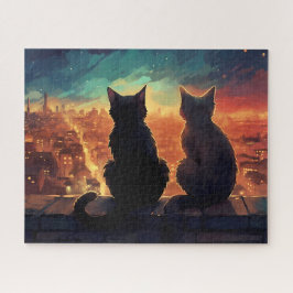 Puzzle Dos gatos en la azotea con vistas a la ciudad de n