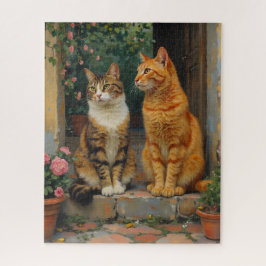 Puzzle Dos gatos encantadores sentados en escaleras