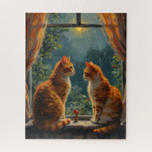 Puzzle Dos gatos ginger sentados frente a una ventana