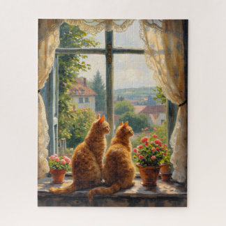 Puzzle Dos gatos pelirrojos mirando por una ventana