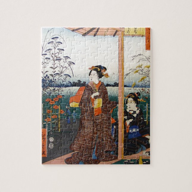 Puzzle Dos geishas Woodblock tradicional japonés Ukiyo-E (Vertical)