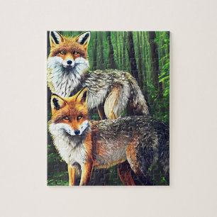 Puzzle dos jóvenes Foxes animales naturaleza silvestre ar