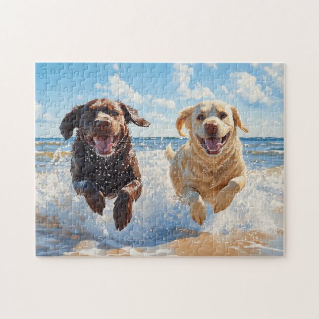 Puzzle Dos Labrador Retriever en la playa (Horizontal)