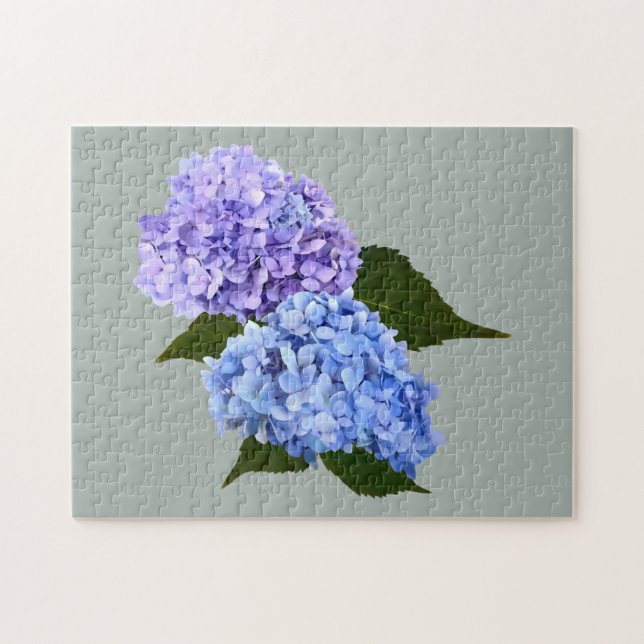 Puzzle Dos lavanda de Hydrangea y azul (Horizontal)