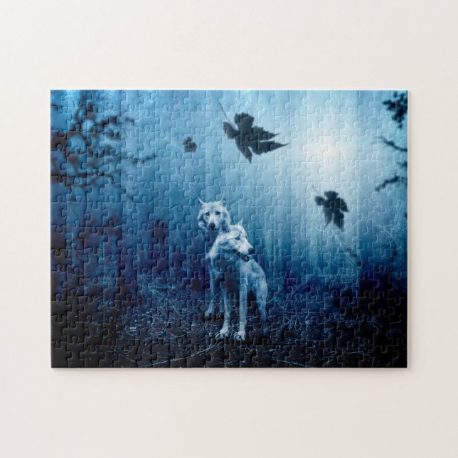 Puzzle Dos lobos blancos en el bosque salvaje (Horizontal)