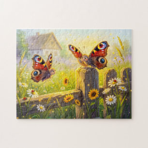 Puzzle Dos mariposas en la valla del jardín en verano