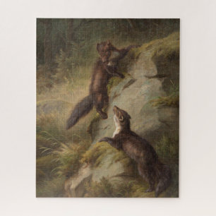 Puzzle Dos martas en bosque (Arte animal)