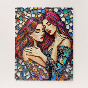 Puzzle Dos mujeres enamoradas   Faux Mosaic Tile Style
