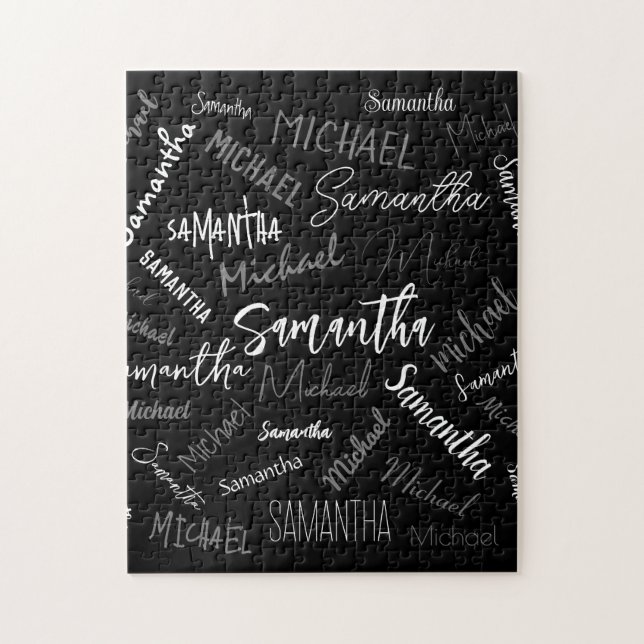 Puzzle Dos nombres pareja patrón monograma blanco negro (Vertical)