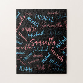 Puzzle Dos nombres parejas patrón monograma azul claro ro