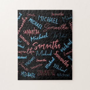 Puzzle Dos nombres parejas patrón monograma azul claro ro