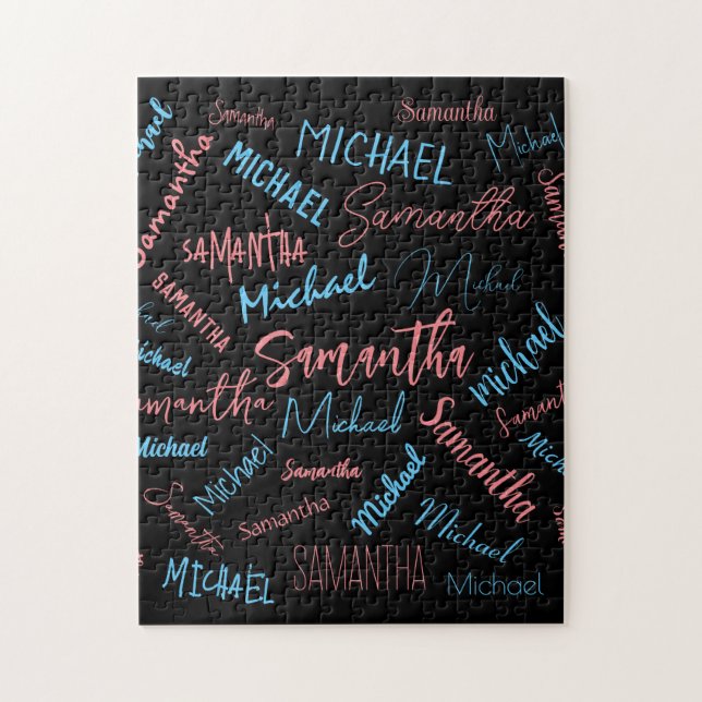 Puzzle Dos nombres parejas patrón monograma azul claro ro (Vertical)