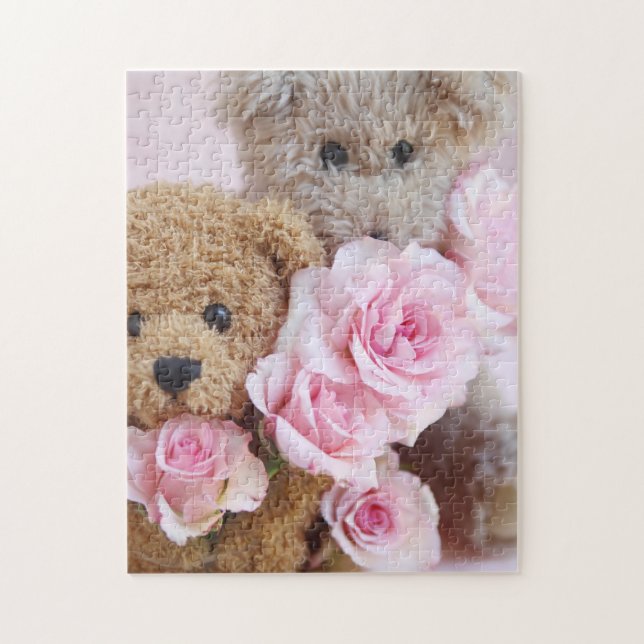 Puzzle Dos osos de peluche con rosas (Vertical)