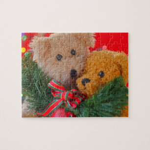 Puzzle Dos osos de peluche con verdor y el arco