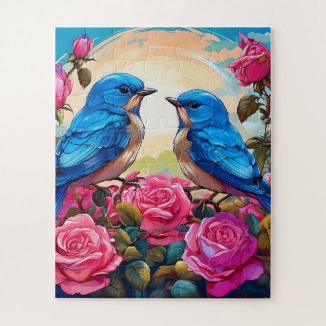 Puzzle Dos pájaros azules infantiles (Vertical)