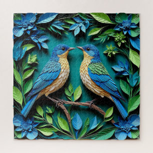 Puzzle Dos pájaros azules y amarillos