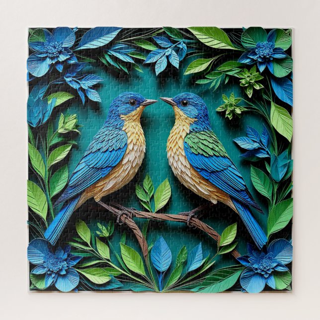 Puzzle Dos pájaros azules y amarillos (Vertical)