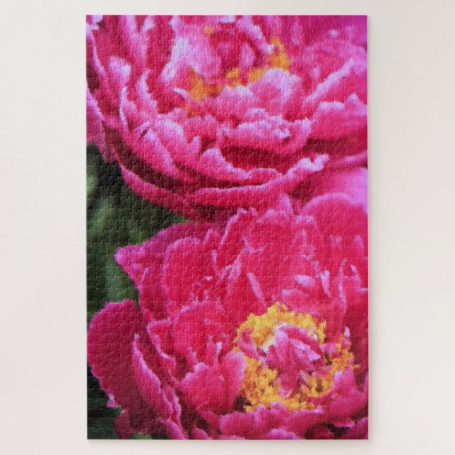 Puzzle Dos peones de fucsia florecen con pintura (Vertical)