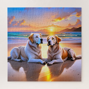 Puzzle Dos recuperadores de labrador en una playa