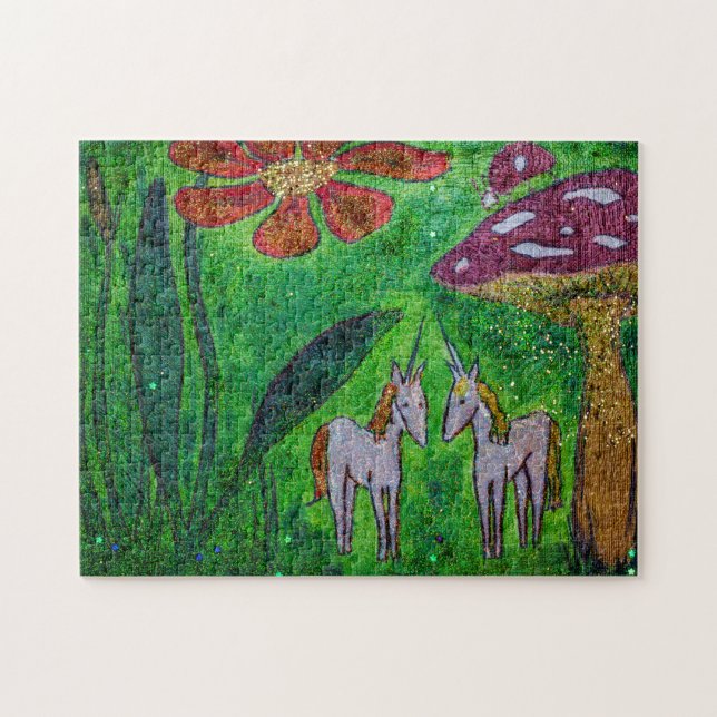 Puzzle Dos Unicornios bajo un hongo (Horizontal)