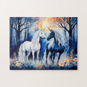 Puzzle Dos unicornios que están juntos bajo el cielo estr