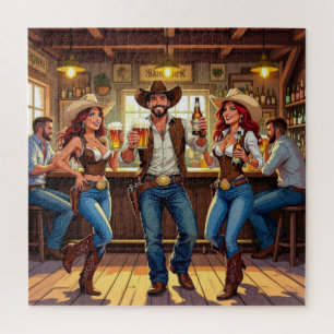 Puzzle Dos vaqueras y un vaquero bailando en línea en un 