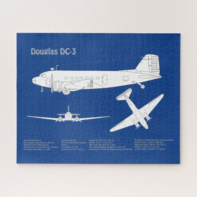 Puzzle Douglas DC-3 - Plan de dibujo del plano aéreo ABD (Horizontal)