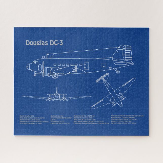 Puzzle Douglas DC-3 - Plan de dibujo del plano aéreo AD (Horizontal)