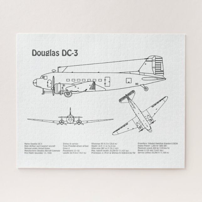 Puzzle Douglas DC-3 - Planes de dibujo del plano aéreo BD (Horizontal)