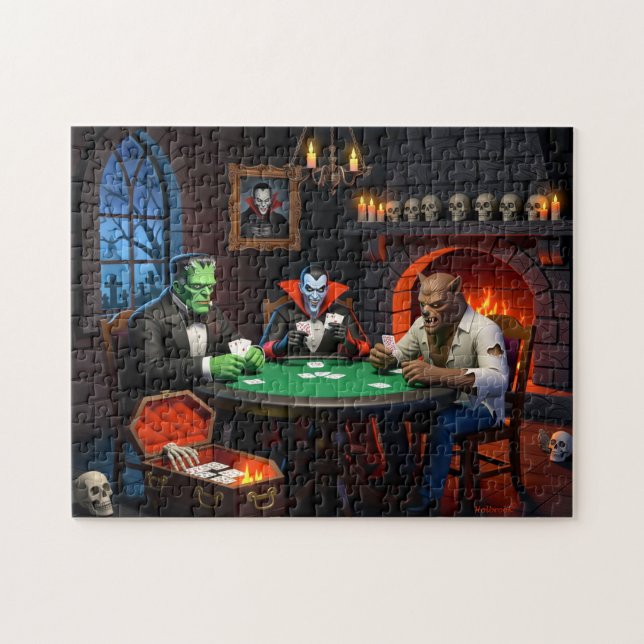 Puzzle Dracula y Frankenstein Monstruos de Halloween juga (Horizontal)