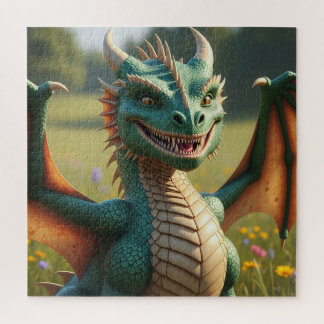 Puzzle Dragón animado con una expresión juguetona