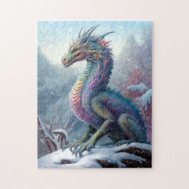 Puzzle Dragón Arcoiris En El Arte De La Nieve Fantasía (Vertical)