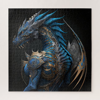 Puzzle Dragón azul de vapor con alas metalizado arte de I