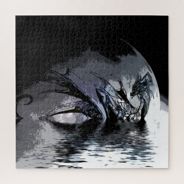 Puzzle Dragón azul y Ilustracion lunar  (Vertical)