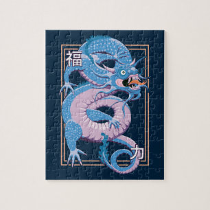 Puzzle Dragón chino azul