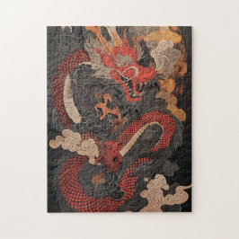 Puzzle Dragón chino texturizado con llamas