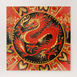 Puzzle Dragón chino tradicional de oro rojo