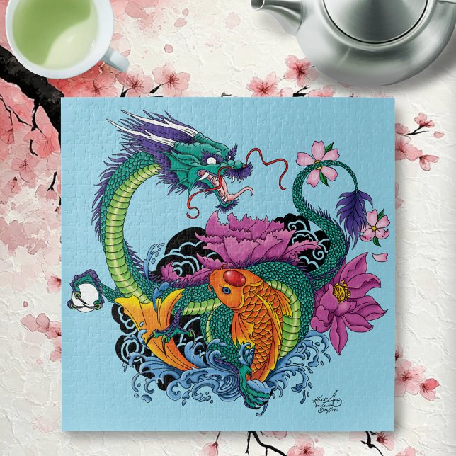 Puzzle Dragón de agua y Koi (Subido por el creador)