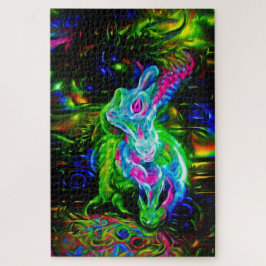 Puzzle Dragón de conejo psicodélico en la fantasía neón