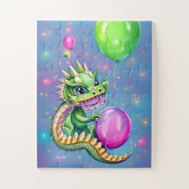 Puzzle Dragón de cumpleaños lindo con globos